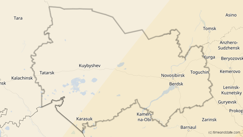 A map of Nowosibirsk, Russland, showing the path of the 17. Feb 2064 Ringförmige Sonnenfinsternis