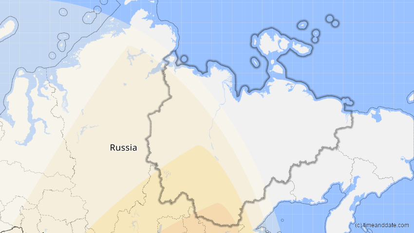 A map of Sacha (Jakutien), Russland, showing the path of the 17. Feb 2064 Ringförmige Sonnenfinsternis