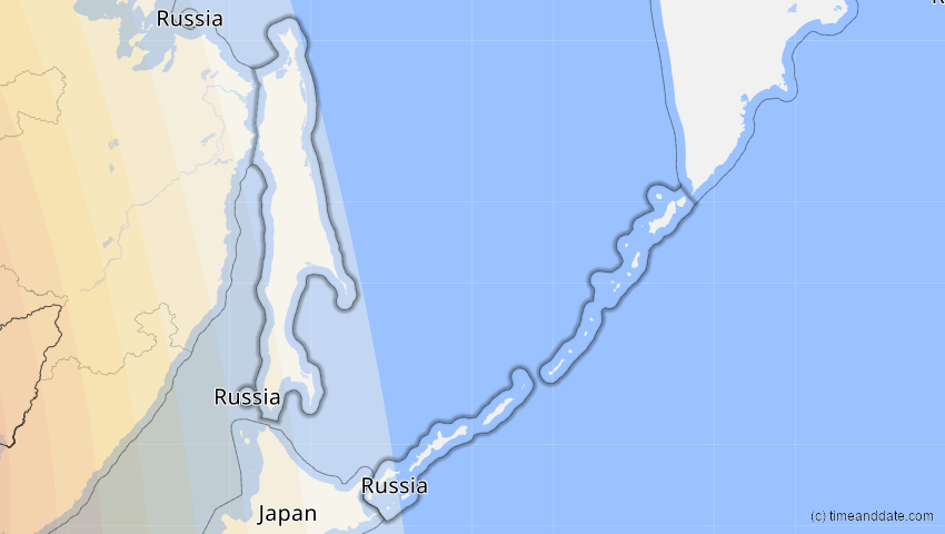 A map of Sachalin, Russland, showing the path of the 17. Feb 2064 Ringförmige Sonnenfinsternis
