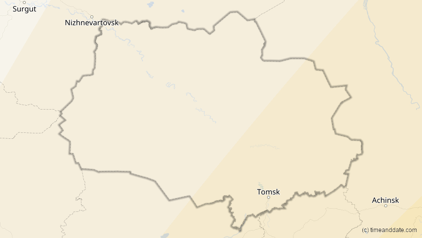 A map of Tomsk, Russland, showing the path of the 17. Feb 2064 Ringförmige Sonnenfinsternis
