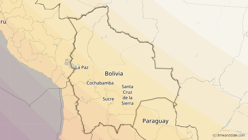 A map of Bolivien, showing the path of the 12. Aug 2064 Totale Sonnenfinsternis
