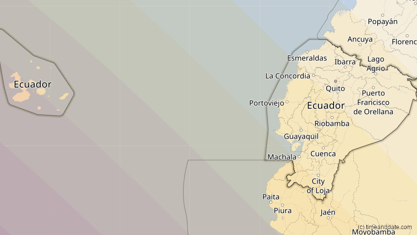 A map of Ecuador, showing the path of the 12. Aug 2064 Totale Sonnenfinsternis