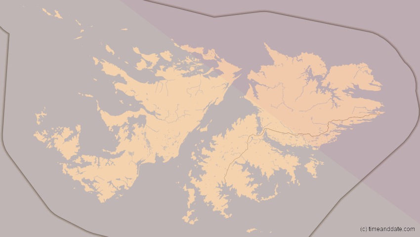 A map of Falklandinseln, showing the path of the 12. Aug 2064 Totale Sonnenfinsternis