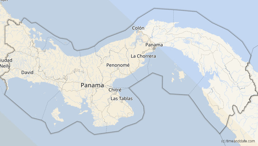 A map of Panama, showing the path of the 12. Aug 2064 Totale Sonnenfinsternis