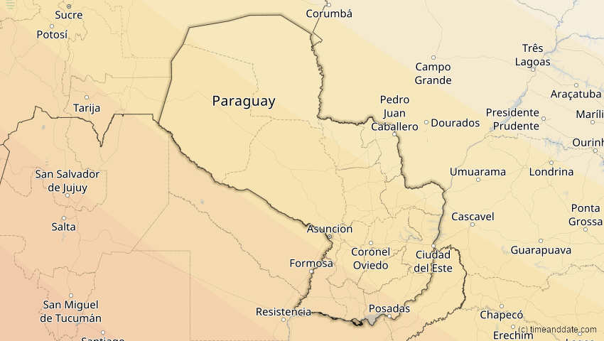 A map of Paraguay, showing the path of the 12. Aug 2064 Totale Sonnenfinsternis