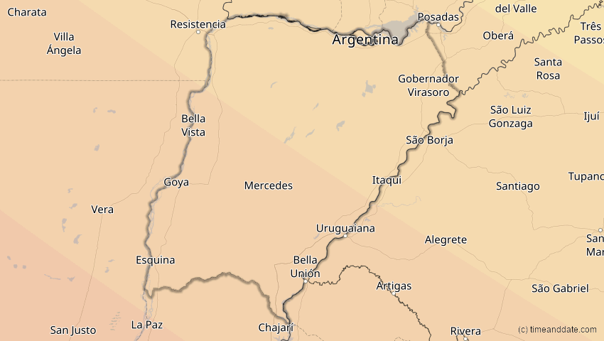 A map of Corrientes, Argentinien, showing the path of the 12. Aug 2064 Totale Sonnenfinsternis