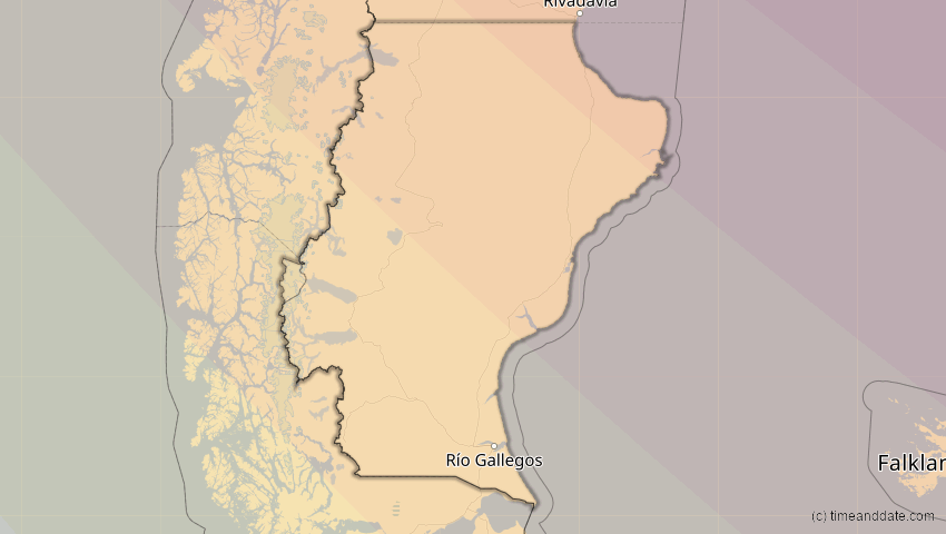 A map of Santa Cruz, Argentinien, showing the path of the 12. Aug 2064 Totale Sonnenfinsternis