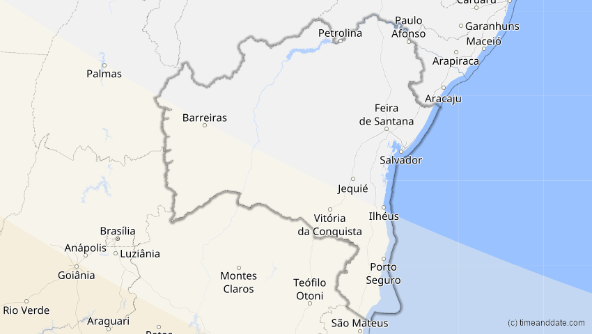 A map of Bahia, Brasilien, showing the path of the 12. Aug 2064 Totale Sonnenfinsternis