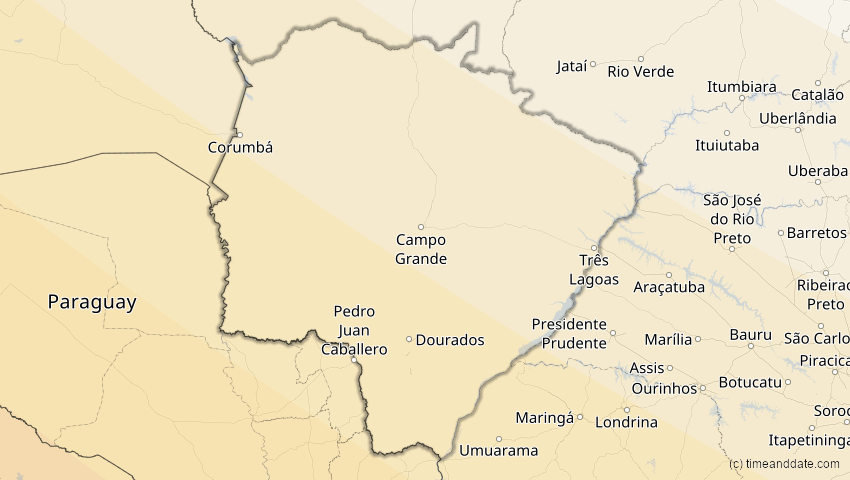 A map of Mato Grosso do Sul, Brasilien, showing the path of the 12. Aug 2064 Totale Sonnenfinsternis