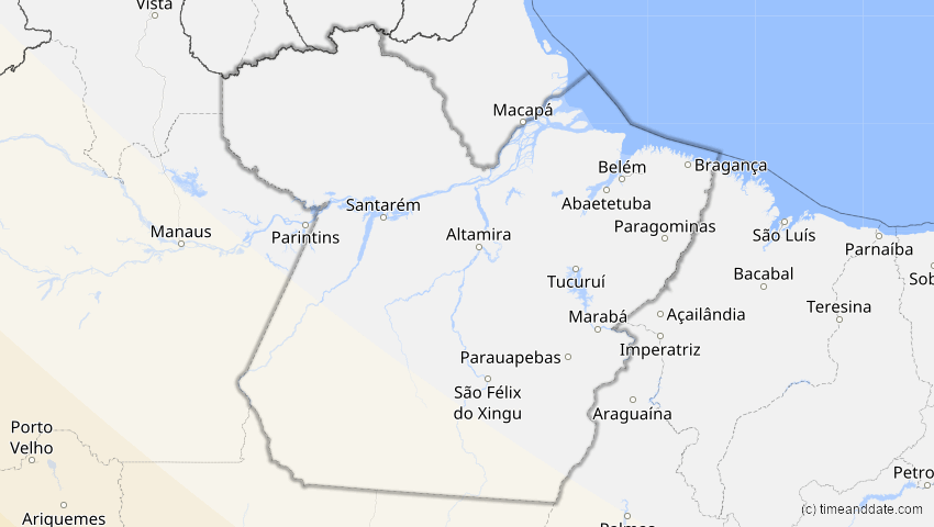 A map of Pará, Brasilien, showing the path of the 12. Aug 2064 Totale Sonnenfinsternis