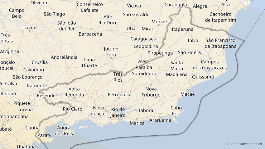 A map of Rio de Janeiro, Brasilien, showing the path of the 12. Aug 2064 Totale Sonnenfinsternis