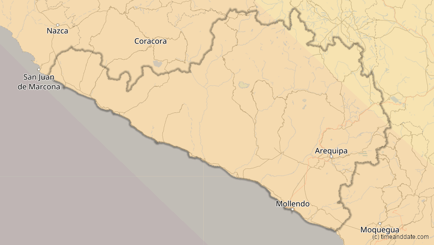 A map of Arequipa, Peru, showing the path of the 12. Aug 2064 Totale Sonnenfinsternis