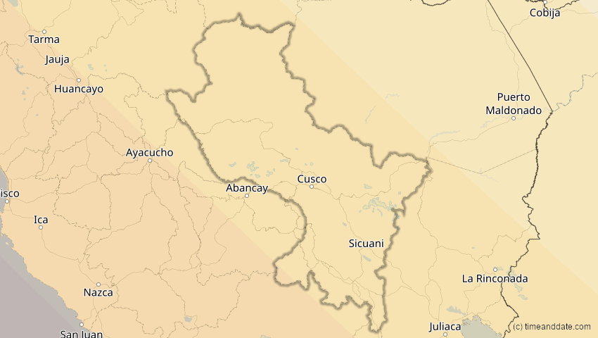 A map of Cusco, Peru, showing the path of the 12. Aug 2064 Totale Sonnenfinsternis