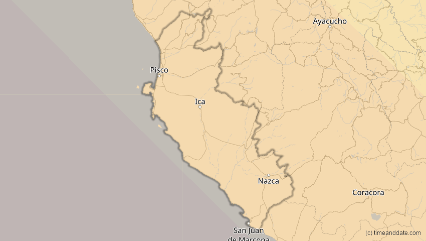 A map of Ica, Peru, showing the path of the 12. Aug 2064 Totale Sonnenfinsternis