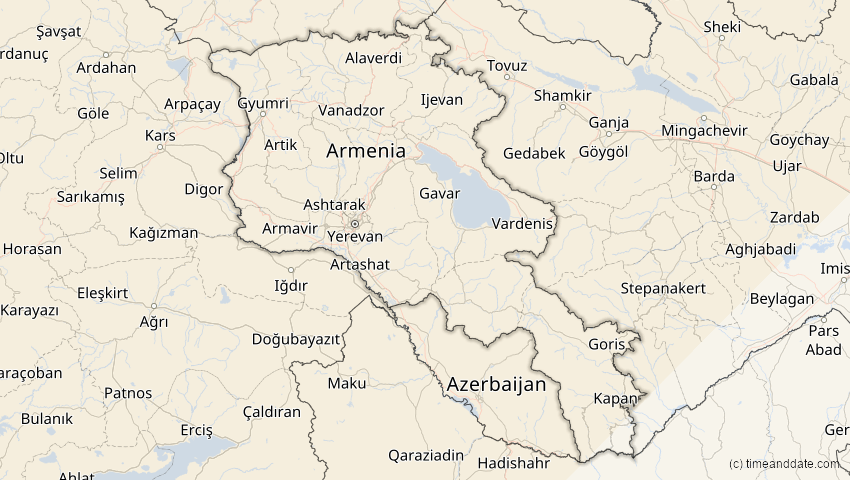 A map of Armenien, showing the path of the 5. Feb 2065 Partielle Sonnenfinsternis