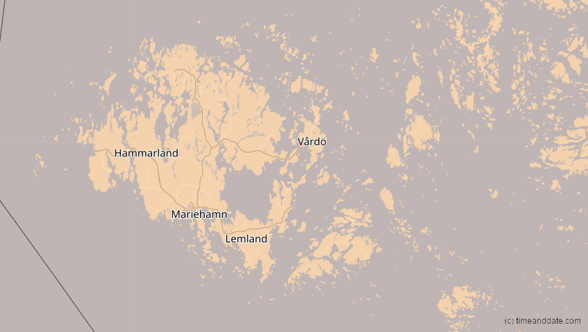 A map of Åland, showing the path of the 5. Feb 2065 Partielle Sonnenfinsternis