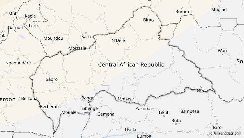 A map of Zentralafrikanische Republik, showing the path of the 5. Feb 2065 Partielle Sonnenfinsternis