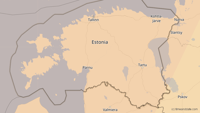 A map of Estland, showing the path of the 5. Feb 2065 Partielle Sonnenfinsternis