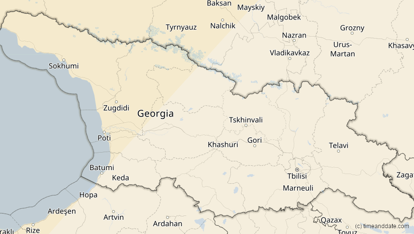 A map of Georgien, showing the path of the 5. Feb 2065 Partielle Sonnenfinsternis