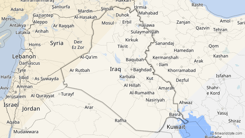 A map of Irak, showing the path of the 5. Feb 2065 Partielle Sonnenfinsternis