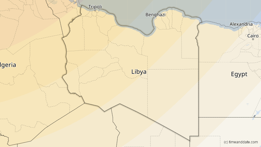 A map of Libyen, showing the path of the 5. Feb 2065 Partielle Sonnenfinsternis