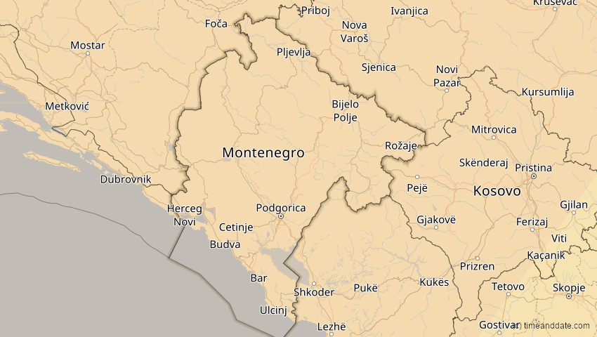 A map of Montenegro, showing the path of the 5. Feb 2065 Partielle Sonnenfinsternis