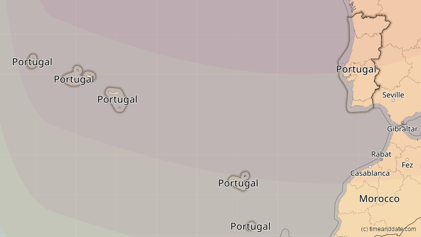 A map of Portugal, showing the path of the 5. Feb 2065 Partielle Sonnenfinsternis
