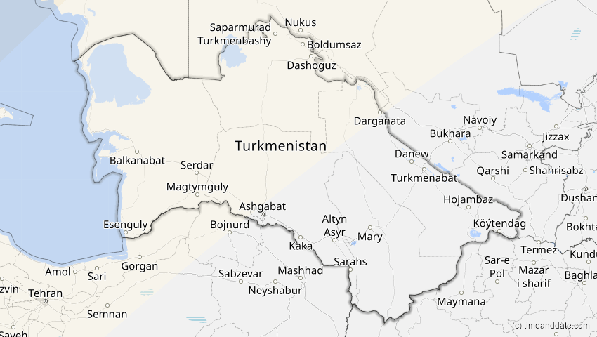 A map of Turkmenistan, showing the path of the 5. Feb 2065 Partielle Sonnenfinsternis