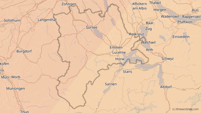 A map of Luzern, Schweiz, showing the path of the 5. Feb 2065 Partielle Sonnenfinsternis
