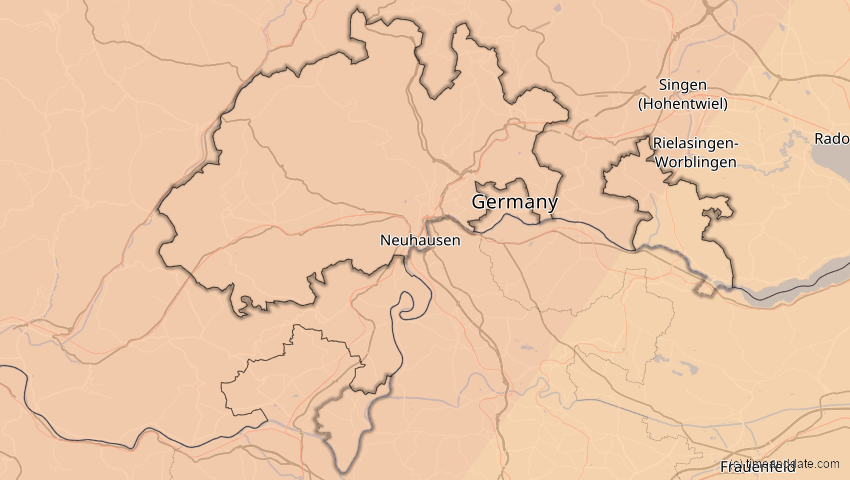 A map of Schaffhausen, Schweiz, showing the path of the 5. Feb 2065 Partielle Sonnenfinsternis