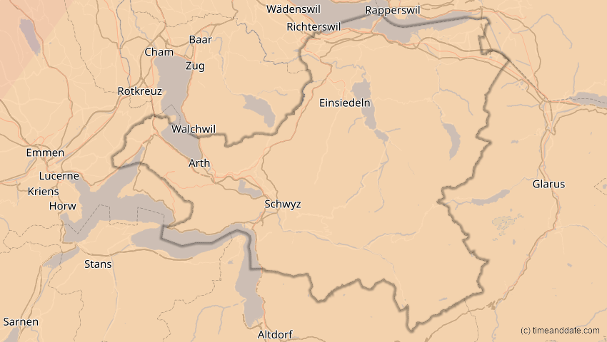 A map of Schwyz, Schweiz, showing the path of the 5. Feb 2065 Partielle Sonnenfinsternis