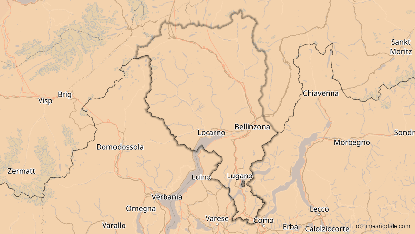 A map of Tessin, Schweiz, showing the path of the 5. Feb 2065 Partielle Sonnenfinsternis