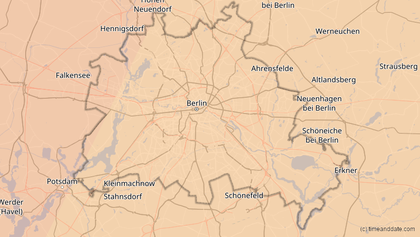 A map of Berlin, Deutschland, showing the path of the 5. Feb 2065 Partielle Sonnenfinsternis