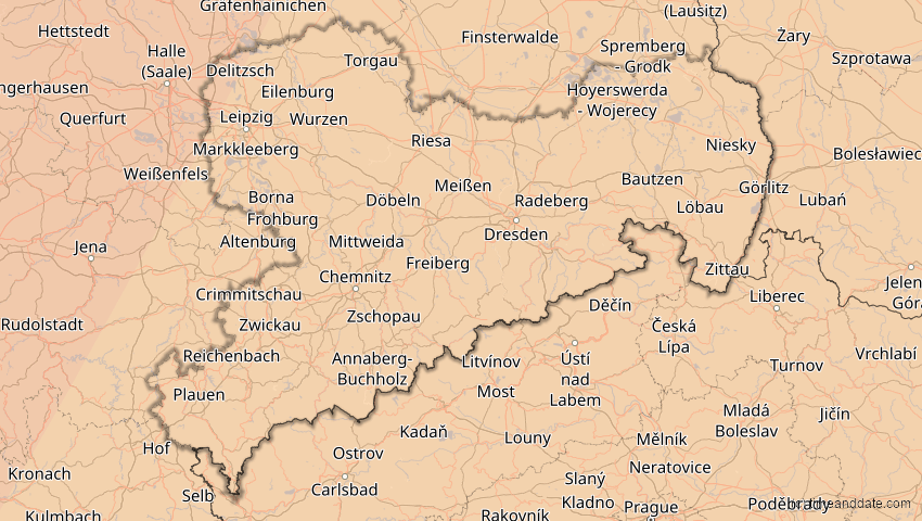 A map of Sachsen, Deutschland, showing the path of the 5. Feb 2065 Partielle Sonnenfinsternis