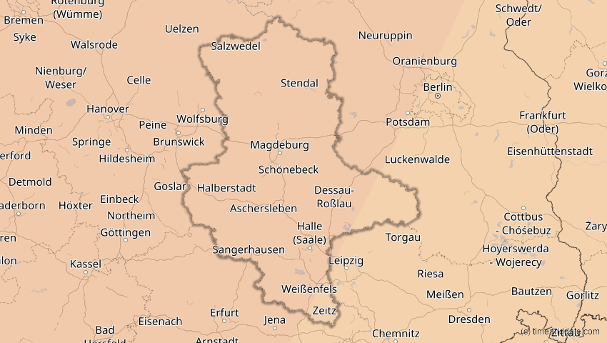 A map of Sachsen-Anhalt, Deutschland, showing the path of the 5. Feb 2065 Partielle Sonnenfinsternis