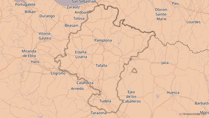 A map of Navarra, Spanien, showing the path of the 5. Feb 2065 Partielle Sonnenfinsternis