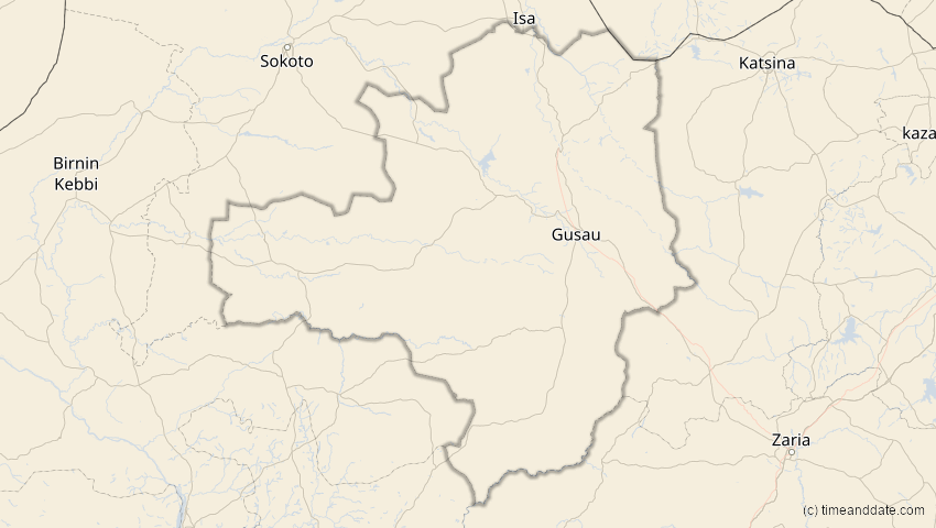 A map of Zamfara, Nigeria, showing the path of the 5. Feb 2065 Partielle Sonnenfinsternis