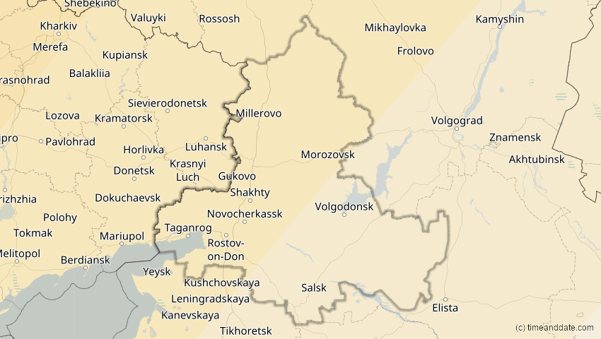 A map of Rostow, Russland, showing the path of the 5. Feb 2065 Partielle Sonnenfinsternis