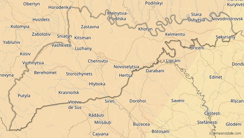 A map of Tscherniwzi, Ukraine, showing the path of the 5. Feb 2065 Partielle Sonnenfinsternis
