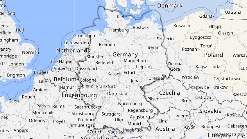 A map of Deutschland, showing the path of the 3. Jul 2065 Partielle Sonnenfinsternis