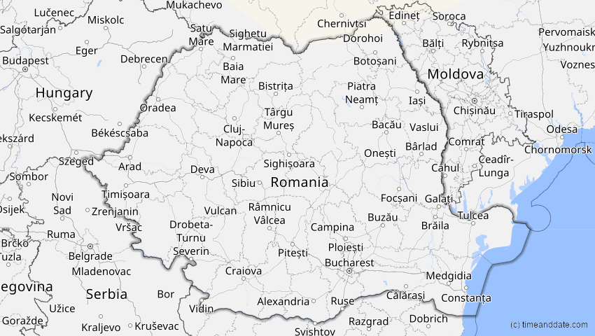 A map of Rumänien, showing the path of the 3. Jul 2065 Partielle Sonnenfinsternis