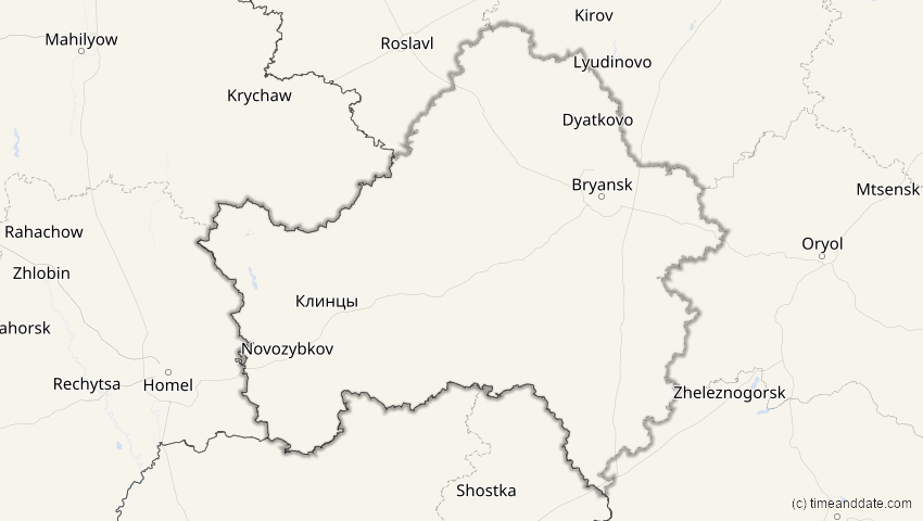 A map of Brjansk, Russland, showing the path of the 3. Jul 2065 Partielle Sonnenfinsternis