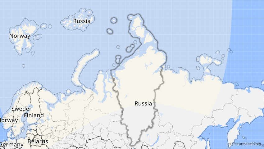 A map of Krasnojarsk, Russland, showing the path of the 3–4. Jul 2065 Partielle Sonnenfinsternis