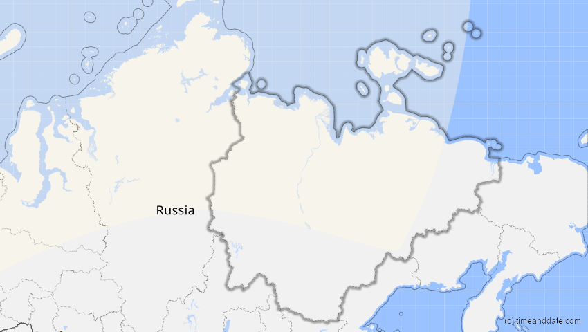 A map of Sacha (Jakutien), Russland, showing the path of the 4. Jul 2065 Partielle Sonnenfinsternis