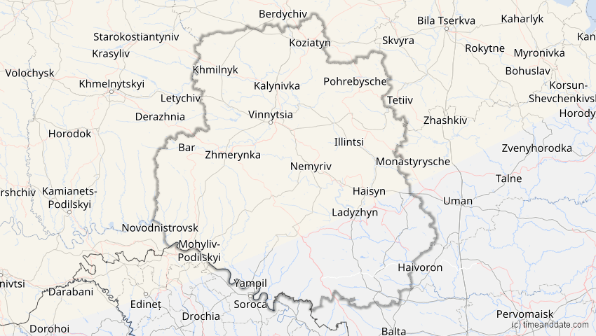 A map of Winnyzja, Ukraine, showing the path of the 3. Jul 2065 Partielle Sonnenfinsternis