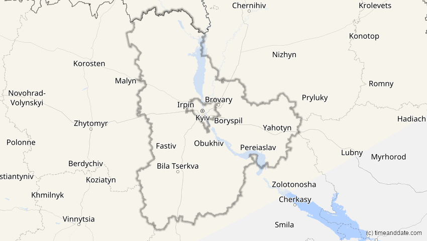 A map of Kiew, Ukraine, showing the path of the 3. Jul 2065 Partielle Sonnenfinsternis
