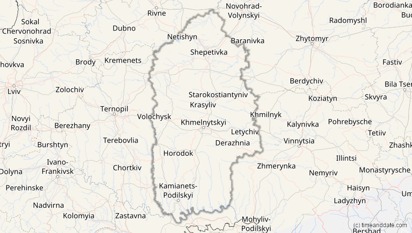 A map of Chmelnyzkyj, Ukraine, showing the path of the 3. Jul 2065 Partielle Sonnenfinsternis