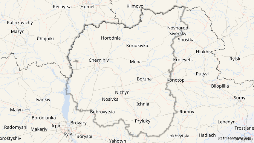A map of Tschernihiw, Ukraine, showing the path of the 3. Jul 2065 Partielle Sonnenfinsternis