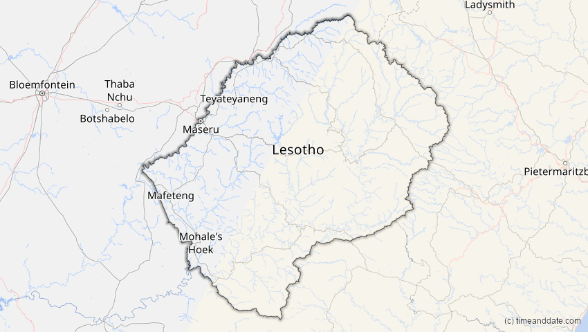 A map of Lesotho, showing the path of the 2. Aug 2065 Partielle Sonnenfinsternis