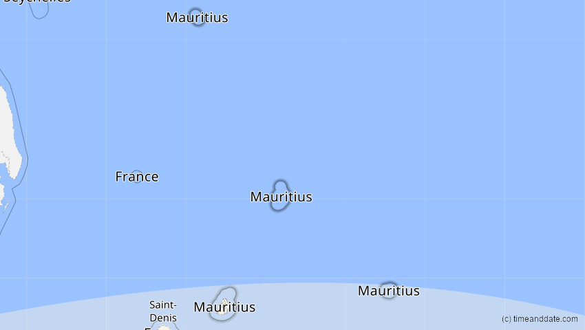 A map of Mauritius, showing the path of the 2. Aug 2065 Partielle Sonnenfinsternis